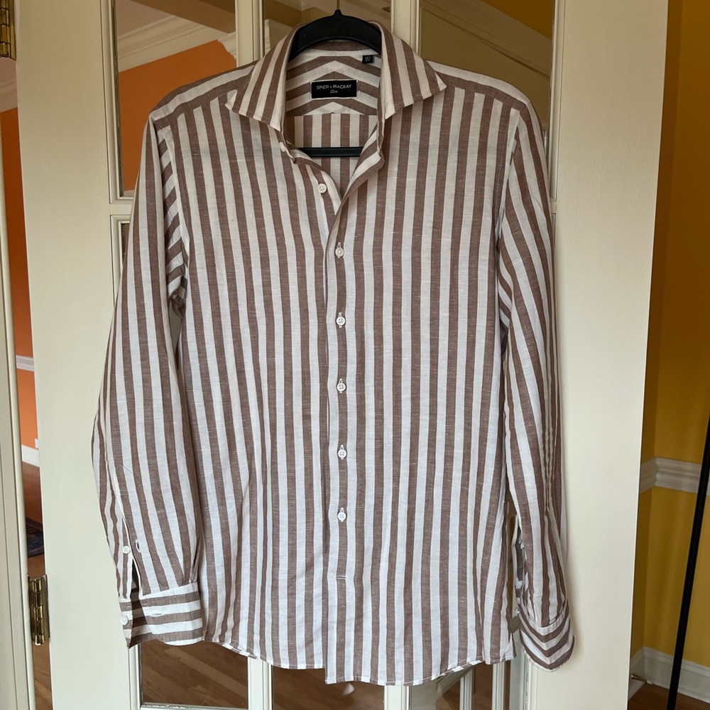 Spier & Mackay Brown Stripe Linen Cotton Dress Shirt